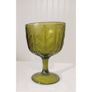 Vintage F.T.D green patterned glass vase, bowl candy dish, footed